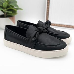 Corkys Black Leather Loafers with Bow Accent